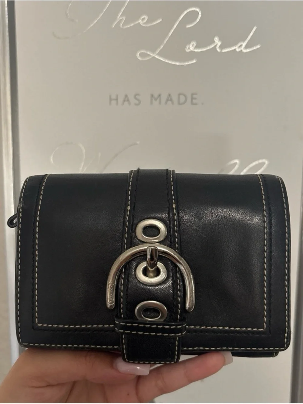 Coach Black Leather Wallet with Silver Buckle